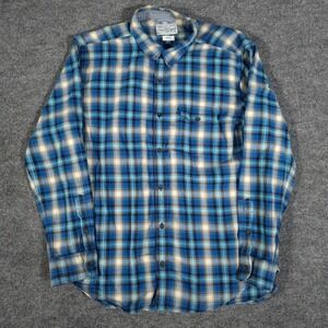 Lucky Brand Mens Flannel Shirt Large Blue Yellow Plaid Classic Utility